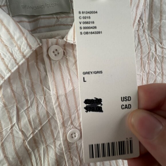 Standard Cloth Button Up Shirt Men's Size Large Striped Beige Short Sleeve NWT - Picture 7 of 11